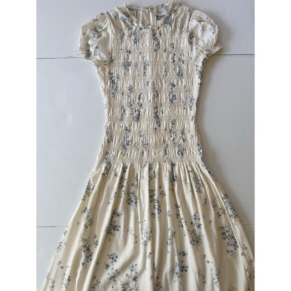 Reformation Kiria Midi Dress 10 Cream Floral Smocked Fairy Boho Cottagecore - Picture 5 of 12